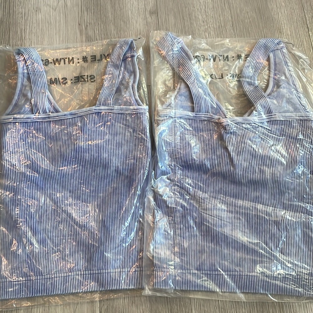 Women's Blue Ribbed Tank Bra Top - Picture 4 of 4